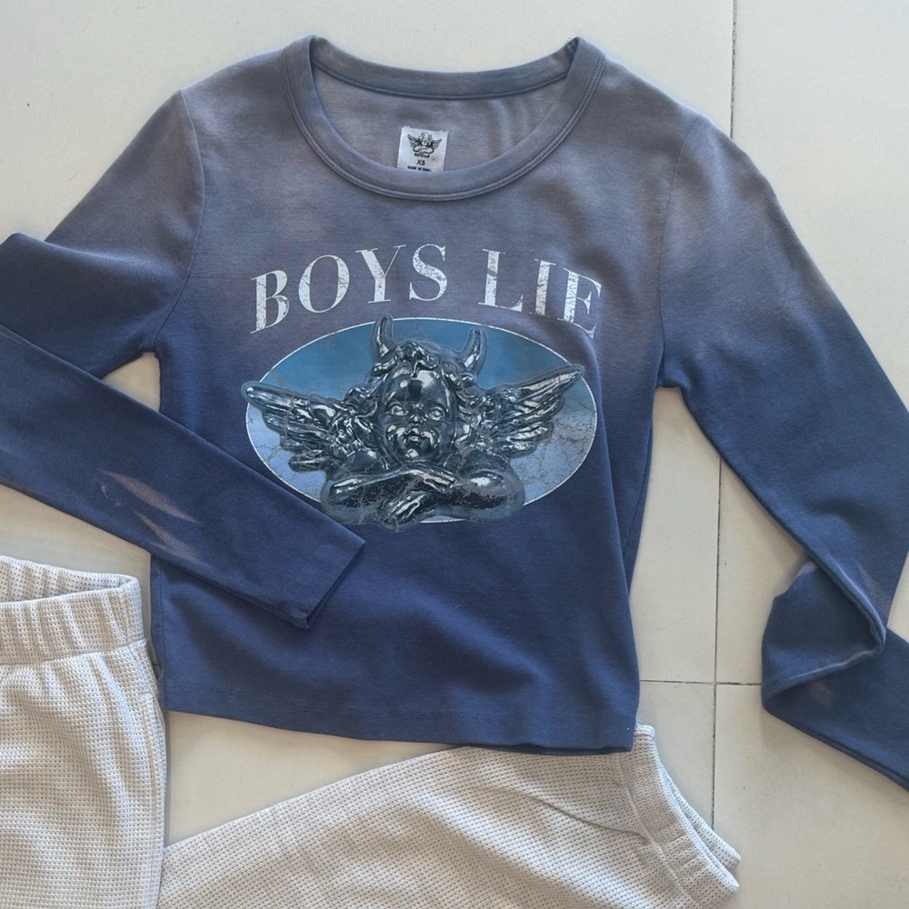 Boys Lie Blue Ombre Angel Graphic Long Sleeve Tee